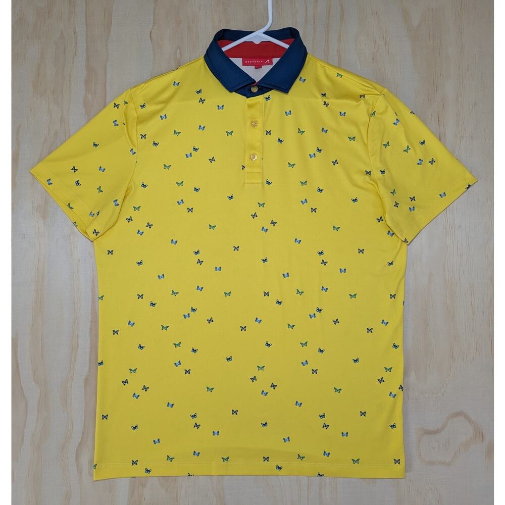 Redvanly Men's Medium Polo Shirt Yellow Butterfly Geoemtric Golf Performance